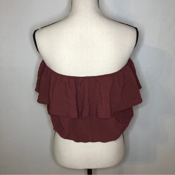 Urban Outfitters Kimchi Blue Maroon Plaid Ruffle Off Shoulder Crop Top Size XS - Picture 3 of 11